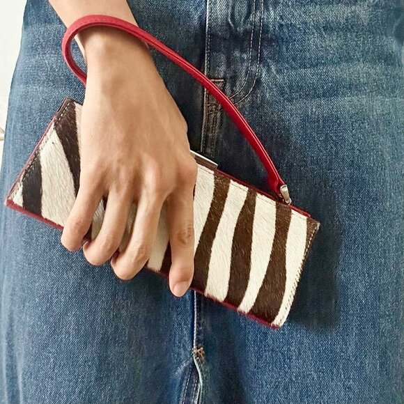 CHICEST Adrienne Vittadini leather zebra print calf hair mini purse - Picture 2 of 8